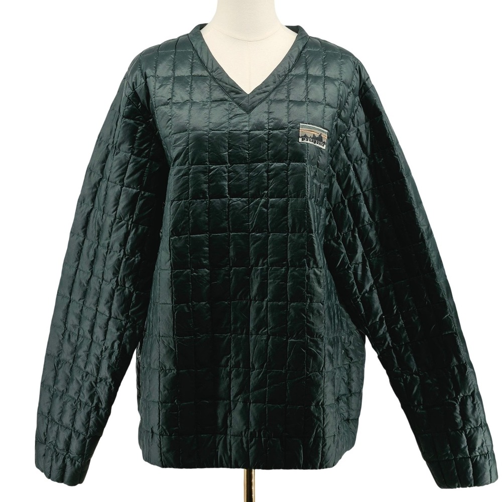Patagonia Jacket Mens L Green Quilted Insulated Down Puffer V-Neck Lightweight